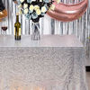 Picture of JYFLZQ Silver Sequin Tablecloth 90" x 132" Rectangular Sparkly Drape Table Cloths Table Cover Overlay for Wedding Birthday Party Baby Bridal Shower