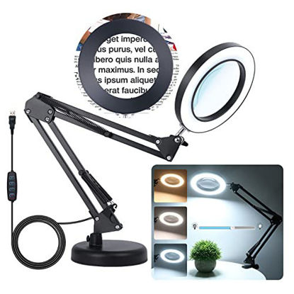 Picture of 2-in-1 Magnifying Glass with Light and Stand, 8X Real Glass Magnifying Lamp with Stand 3 Color Modes 10 Stepless Dimmable Desk Magnifier for Close Work, Jewelry, Reading, Crafts, Hobby