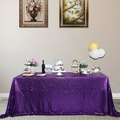 Picture of JYFLZQ Purple Sequin Tablecloth 90" x 132" Rectangular Sparkly Drape Table Cloths Table Cover Overlay for Wedding Birthday Party Baby Bridal Shower