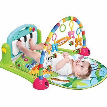 Picture of WYSWYG Baby Gym Jungle Musical Play Mats for Floor, Kick and Play Piano Gym Activity Center with Music, Lights, and Sounds Toys for Infants and Toddlers Aged 0 to 6 12Months Old (Green)
