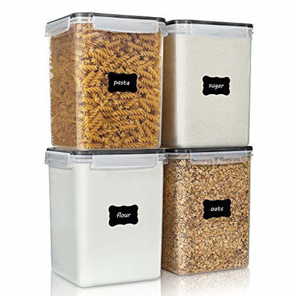 Picture of Large Food Storage Containers 5.2L / 176oz, Vtopmart 4 Pieces BPA Free Plastic Airtight Food Storage Canisters for Flour, Sugar, Baking Supplies, with 4 Measuring Cups and 24 Labels, Black