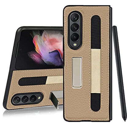 Picture of Zouzt for Galaxy Z fold 3 5G Premium Leather Case | Ultra Slim | Scratch Resistant | Pen Holder | Pen Slot Kickstand Cover Case Compatible with Samsung Galaxy Z fold3 5G Case 2021-Grey