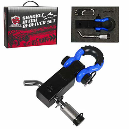 Picture of AMBULL Shackle Hitch Receiver & Towing Hitch Lock, with 3/4 Inch D-Ring Shackle, 2 Insurance Pins, Weatherproof Anti-Theft Lockable Heavy Duty Solid Recovery Kit - Blue