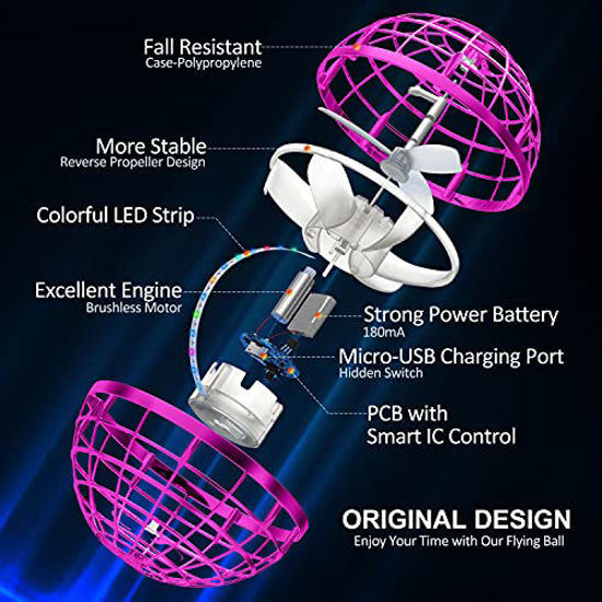 Picture of AMERFIST Flying Ball Toys, Magic Nebula Orb, Globe Shape Magic Controller Mini Drone, RGB Lights Spinner 360 Rotating Spinning UFO Safe for Kids Adults(Pink)
