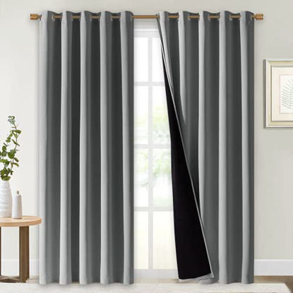 Picture of NICETOWN Total Shade Curtains and Draperies, Heavy-Duty Full Light Shading Drapes with Black Liner Backing for Villa/Hall/Dorm WindowSilver Grey, Package of 2 Panels, 70 inches Wide x 95 inches Long
