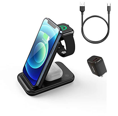 Picture of SUNUME Foldable Wireless Charger, 3 in 1 Wireless Charging Station with 20W PD&QC 3.0 Charger for iPhone 13 12/Pro/mini/SE/11 Series/X/XS/XR/8 Plus/Samsung,iWatch SE/6/5/4/3/2, AirPods Pro/2