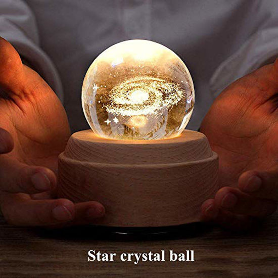 GetUSCart- Projection LED Light-3D Crystal Ball Music Box Luminous Rotating  Musical Box-Wood Base Best Gift for Birthday Christmas (Galaxy)