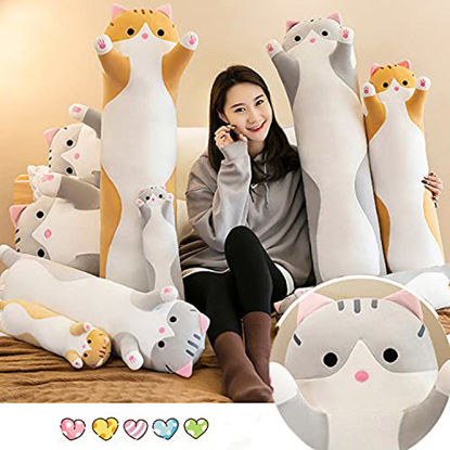 Picture of Giant Cat Pillow Plush Cartoon Kitty Sleeping Hugging Pillow, Cuddly Soft Long Kitten Body Pillow Doll Cat Cushion Toy for Kids Girlfriend (Gray, 130cm/51.18inch)