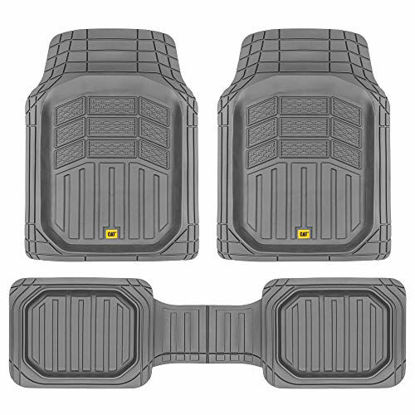 Picture of Caterpillar CAT CAMT-9013 (3-Piece) Deep Dish Rubber Truck Floor Mats, Trim to Fit for Car Truck SUV & Van, All Weather Total Protection Durable Liners Heavy Duty Odorless, 03-Gray (CAMT-9013-GR)