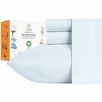 Picture of 100% Organic Cotton Sheet Set - Crisp and Cooling Percale Weave, Eco-Friendly 3 Piece Bedding, Deep Pocket with All-Around Elastic (Twin, Blue)