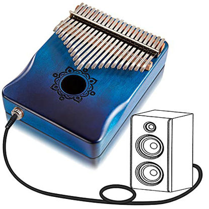 Picture of ?Electric-Pickup?Byla Kalimba 21 Keys Play More Songs Solid Wood Mahogany Portable Thumb piano Finger piano Gradient Blue