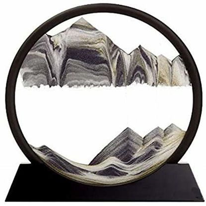 Picture of Aoderun 12" Moving Sand Art Picture Round Glass 3D Deep Sea Sandscape in Motion Display Flowing Sand Frame Relaxing Desktop Home Office Work Decor