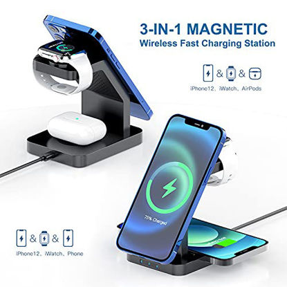 Picture of Catalpa U 3 in 1 wireless charging station compatible for Magsafe fast magnetic charging stand compatible with iPhone 13/12, 13/12 Pro, 13/12 Pro Max, 13/12 Mini,AirPods Pro/AirPods 2 iwatch 2/3/4/5/6