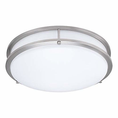 Picture of 14-Inch Double Ring Dimmable LED Flush Mount Ceiling Light, 22W (100W Equivalent) 1800lm 2700K Warm White Brushed Nickel Finish Steel ETL Listed Water Resistant, Damp Location Rated
