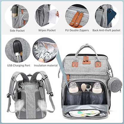 Picture of LOVEVOOK Diaper Bag Backpack, 5 in 1 Baby Bag with Changing Station, Waterproof Diaper Bag with USB Port, Toy Bar and Sunshade, Travel Foldable Baby Bed for Baby Boys Girls, Gift Registry Baby Shower