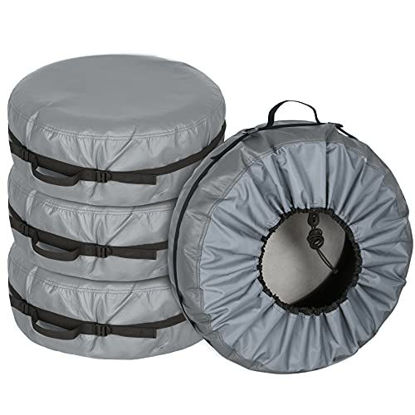 Picture of Explore Land Tire Cover with Handle - Seasonal Spare Tire Bag, Durable Winter Wheel Storage Tote Against Dust and Scratches, 4 Pack (Fits Tire Diameters 23''-25.75'', Charcoal)