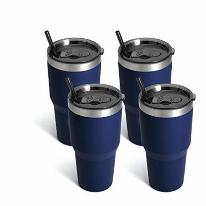 Picture of Zibtes 30oz Insulated Tumbler With Lids and Straws, Stainless Steel Double Vacuum Coffee Tumbler Cup, Powder Coated Bulk Travel Mug for Home, Office, Travel, Party (Navy 4 pack)