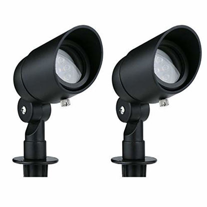 Picture of Lumina 4W LED Landscape Lights Cast-Aluminum Waterproof Outdoor Low Voltage Spotlights for Walls Trees Flags Light with Warm White 4W MR16 LED Bulb and ABS Ground Stake Bronze SFL0104-BKLED2 (2PK)