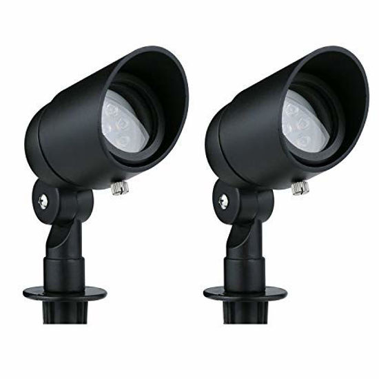Picture of Lumina 4W LED Landscape Lights Cast-Aluminum Waterproof Outdoor Low Voltage Spotlights for Walls Trees Flags Light with Warm White 4W MR16 LED Bulb and ABS Ground Stake Bronze SFL0104-BKLED2 (2PK)
