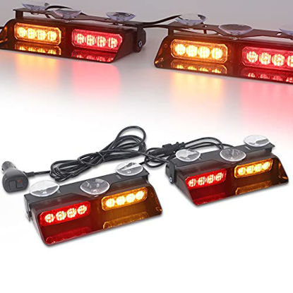 Picture of 2 in 1 Dash Emergency Strobe Lights Interior Windshield Red Blue Warning Safety Flash Lights Law Enforcement w/ Suction Cups for Volunteer Police Vehicles, Truck (2×7.16 inch, 16 Led)