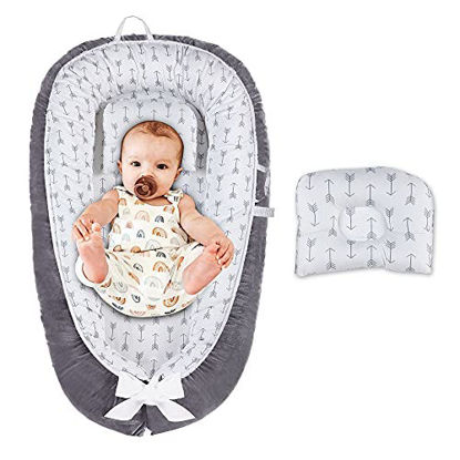 Picture of Baby Lounger Baby Nest Portable Co Sleeping Baby Lounger for Crib Bassinet Double-Sided Newborn Nest Bed with Pillow for Napping Traveling Arrow
