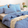 Picture of JELLYMONI 100% Natural Cotton 3pcs Striped Duvet Cover Sets,White Duvet Cover with Blue Stripes Pattern Printed Comforter Cover,with Zipper Closure & Corner Ties(King Size)