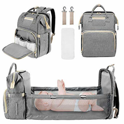 Picture of 3 in 1 Diaper Bag Backpack, Portable Foldable Mommy Bag Waterproof Newborn Baby Shower Gifts Essentials Items Accessories Stuff for Girls Boys (Gray)