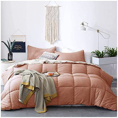 Picture of KASENTEX All Season Down Alternative Quilted Comforter Set - Reversible Duvet Insert - Machine Washable (Rose/Beige, Twin Set)