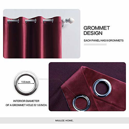 Picture of MIULEE Burgundy Christmas Velvet Curtains Solid Soft Red Blackout Curtains Grommet Top Thermal Soundproof Room Darkening Curtains / Drapes / Panels for Living Room Bedroom 52 x 96 Inch 2 Panels