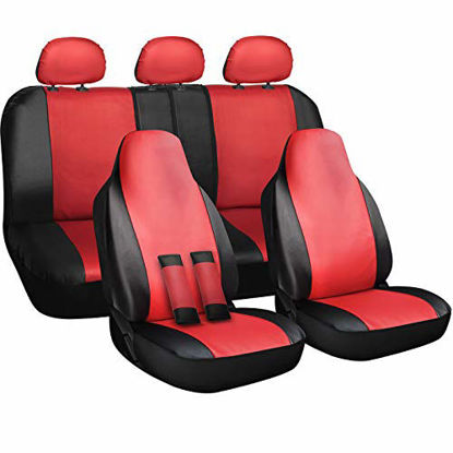 Picture of OxGord Car Seat Cover - PU Leather Two Toned Front Low Bucket 50-50 60-40 Rear Split Bench - Universal Fit Cars, Trucks, SUVs, Vans - 10 pc Complete Full Set