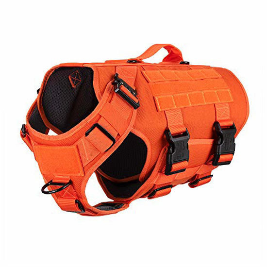 GetUSCart ICEFANG Tactical Dog Operation Harness with 6X Buckle Dog Molle Vest with Handle 3 4 Body Hook and Loop Panel for ID Patch No Pulling Front Clip L Neck 17 24 Chest 28 35 Safety Orange