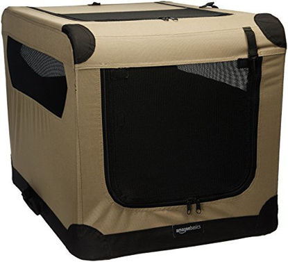 Picture of Amazon Basics Portable Folding Soft Dog Travel Crate Kennel, Medium (21 x 21 x 30 Inches), Tan