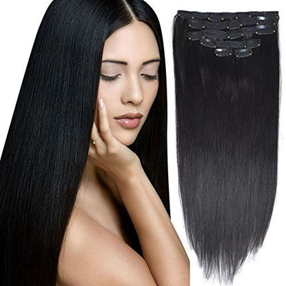 Picture of 20"Real Clip in Hair Extensions Remy Human Hair Double Weft Thick to Ends Jet Black(#1) 6pieces 85Grams/2.98oz