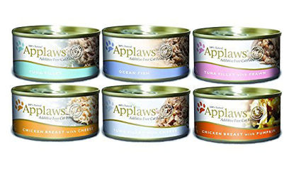 Picture of Applaws Mixed Pack Canned Cat Food 2.47 oz x 24 cans, Tuna Fillet, Ocean Fish, Tuna Fillet with Prawn, Chicken Breast with Cheese, Tuna Fillet with Cheese, Chicken Breast with Pumpkin