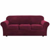 Picture of Modern Velvet Plush 4 Piece High Stretch Sofa Slipcover Strap Sofa Cover Furniture Protector Form Fit Luxury Thick Velvet Sofa Cover for 3 Cushion Couch, Machine Washable(Sofa,Burgundy)