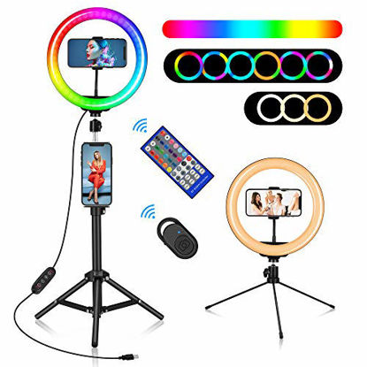 Picture of 10" RGB Ring Light, Misiki Selfie Ring Light with Tripod Stands & Phone/Tablet Holders, 20 Colors LED Light, 10 Brightness Levels, 2 Wireless Remote for YouTube/Live Stream/Photography