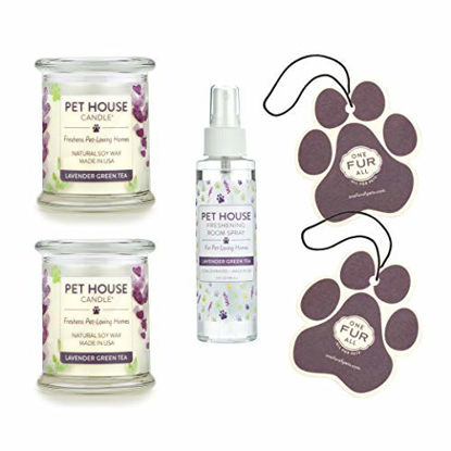 Picture of One Fur All 100% Natural Soy Wax Candle, Air Freshener, and Room Spray 20 Fragrances - Pet Odor Eliminator, Up to 60 Hours Burn Time, Non-Toxic, Scented Candles (Value Pack, Lavender Green Tea)