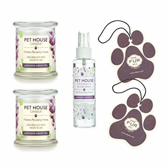 Picture of One Fur All 100% Natural Soy Wax Candle, Air Freshener, and Room Spray 20 Fragrances - Pet Odor Eliminator, Up to 60 Hours Burn Time, Non-Toxic, Scented Candles (Value Pack, Lavender Green Tea)