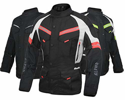 Picture of ACG ADVENTURE MOTORCYCLE JACKET MEN FOR TOURING CE ARMOR WATERPROOF ALL SEASON BIKER RIDING (BLACK/RED, LARGE)