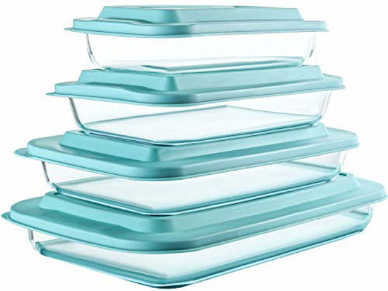 Picture of 8-Piece Deep Glass Baking Dish Set with Plastic lids,Rectangular Glass Bakeware Set with BPA Free Lids, Baking Pans for Lasagna, Leftovers, Cooking, Kitchen, Freezer-to-Oven and Dishwasher, Green