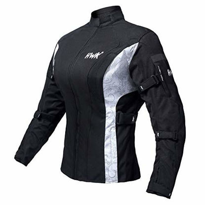 Picture of HWK Women's Motorcycle Jacket For Women Rain Waterproof Moto Riding Ladies Motorbike Jackets CE Armored (Black/White, XXX-Large)