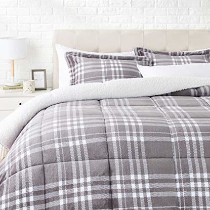 Picture of Amazon Basics Ultra-Soft Micromink Sherpa Comforter Bed Set - Gray Plaid, King