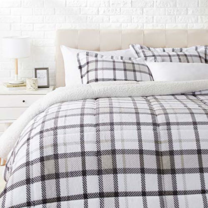 Picture of Amazon Basics Ultra-Soft Micromink Sherpa Comforter Bed Set - Gray Gingham, King