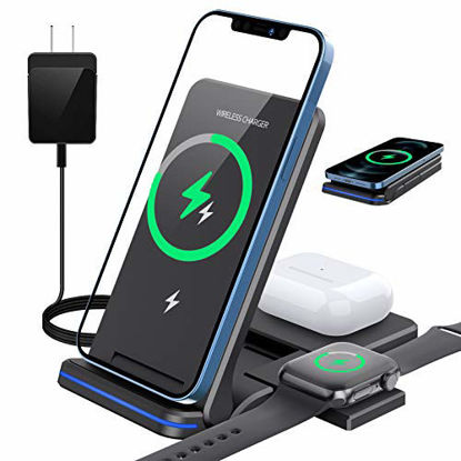 Picture of Wireless Charger Station,Topume 3 in 1 Wireless Charging Station 15W Max for iPhone 12/11/11 Pro/11 Pro Max/X/XS/XR/Xs Max/8/8 Plus/SE 2/Samsung Phone, AirPods 2/Pro, iWatch (DeepBlack)