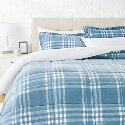 Picture of Amazon Basics Ultra-Soft Micromink Sherpa Comforter Bed Set - Teal Plaid, King