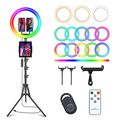 Picture of 13" Selfie Ring Light with 63" Tripod Stand & 3 Phone Holder, LED Camera Ringlight with 48 RGB Colors Modes & Musical Rhythm Mode and 12 Brightness Dimmable for Makeup/Photography/Videos/Vlog/TikTok
