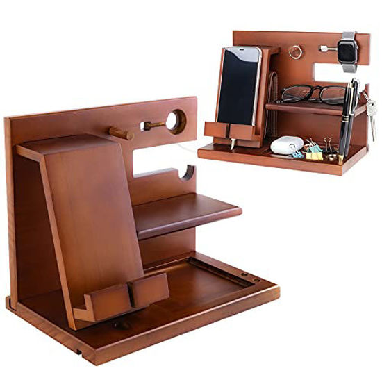 Docking Station In Legno Di Noce Inciso - Organizer Da Scrivania Con Portatelefono, Portachiavi, Portafoglio E Orologi - Regalo Personalizzato Per Uomo, Fidanzato, Marito, Papà
