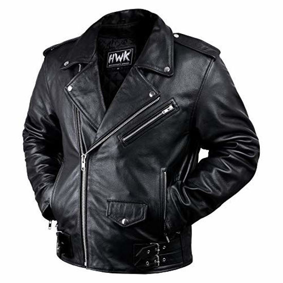 Picture of Leather Motorcycle Jacket For Men Moto Riding Cafe Racer Vintage Brando Biker Jackets CE Armored (S)
