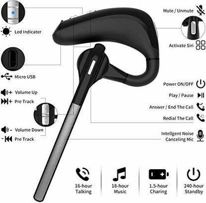 Picture of Bluetooth Headset,V5.0 Hands-Free Wireless Business Bluetooth Earpiece with Noise Reduction Mic for Cell Phones-Compatible with iPhone and Android,Work for Office/Workout/Driving
