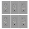 Picture of (6 Pack, Glossy Gray) ELEGRP USB Outlet Wall Charger, Dual High Speed 4.0 Amp USB Ports with Smart Chip, 20 Amp Duplex Tamper Resistant Receptacle Plug NEMA 5-20R, Wall Plate Included, UL Listed